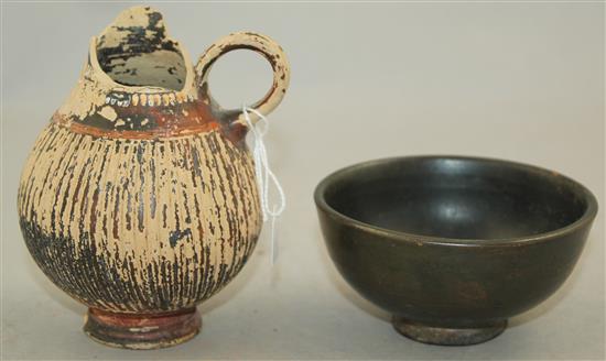 A Greek blackware bowl and a Gnathian ware oinochoe, Apulia, 4th / 5th century BC, 9.5cm